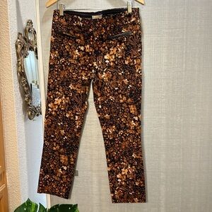 The essential slim by Anthropology Navy Golden Brown Stretch floral pants size 8